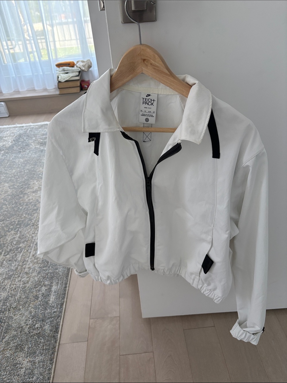 Nike White Cropped Bomber Jacket with Black Trim